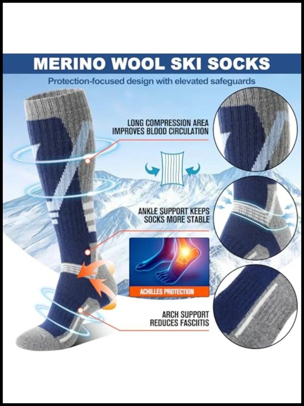 3 Pairs Merino Wool Ski Socks Thermal Winter Thick Knee High Snowboarding Socks